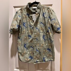 Island Blue: men Short Sleeve Shirt with Sailfish Theme Print size Large :